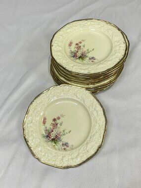 Crown Ducal Florentine Picardy Bread/Butter Plates 12Pc Set England Floral 18K